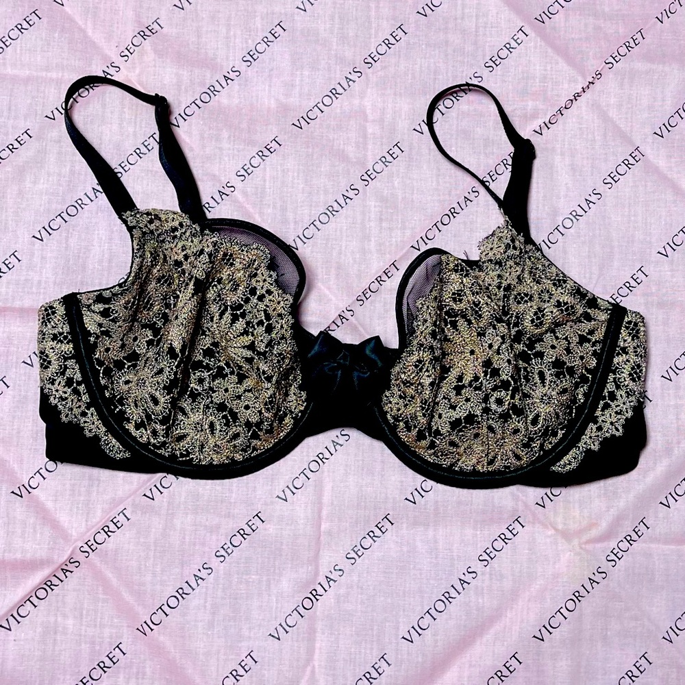Victoria secret unlined Demi embroidered black bra